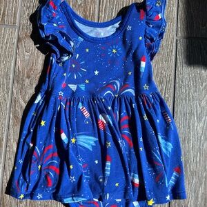 Little Sleepies - Blue Stars & Stripes Flutter Twirl Dress w/ Bodysuit